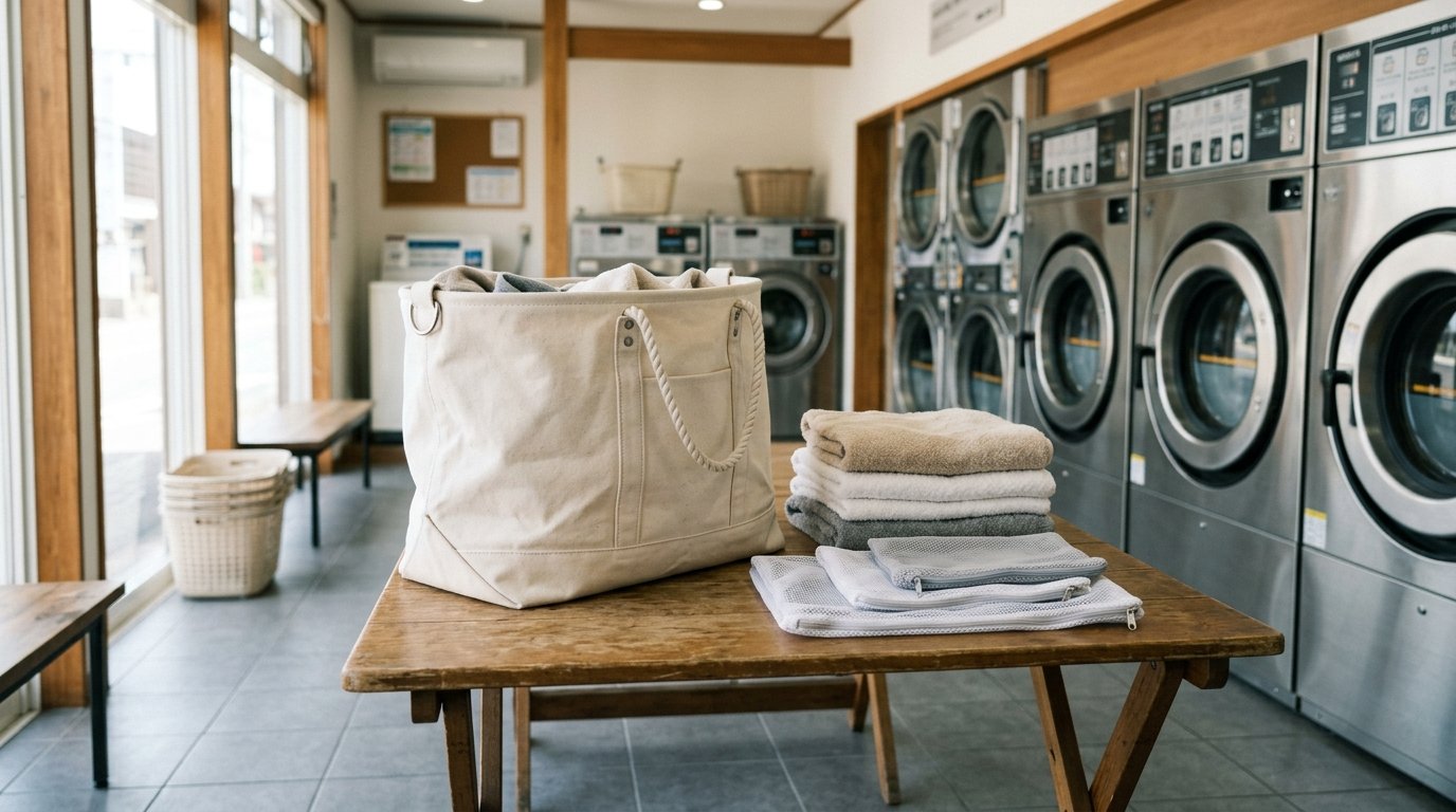 Japanese Coin Laundry and Bulk Wash Routine Setup Guide: Heavy-Duty Laundry Totes, Mesh Bags, and Off-Site Wash Steps