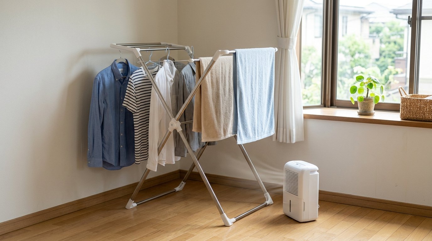 Japanese Indoor Laundry Drying Backup Setup Guide: X-Racks and Compact Dehumidifiers