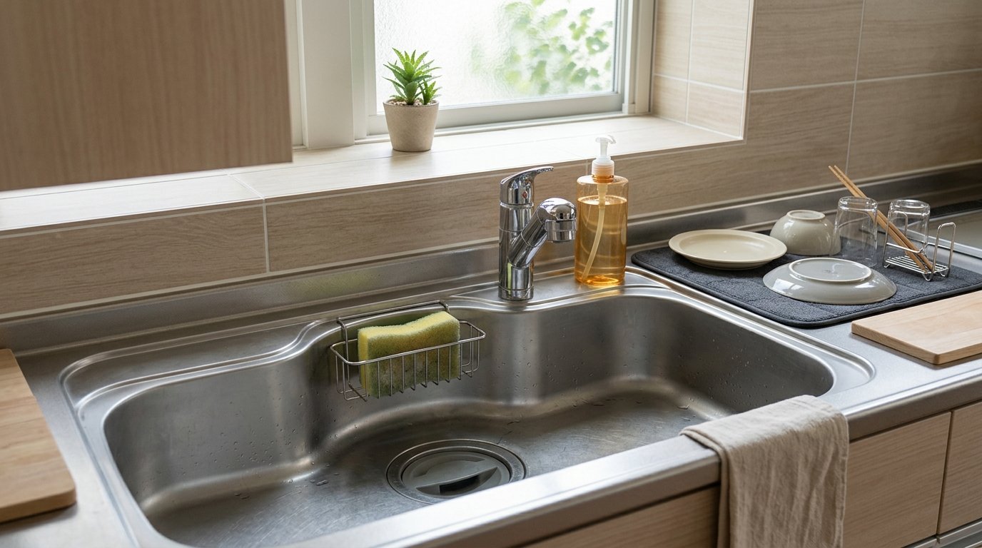 Japanese Kitchen Sink and Dishwashing Setup Guide: Sponge Caddies and Faucet Splash Guards